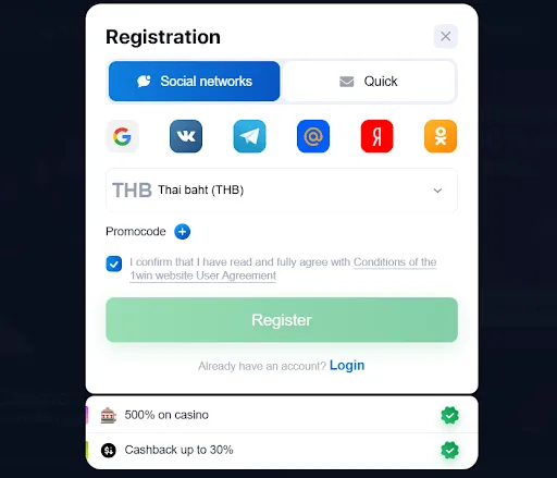 1win casino registration Thailand
