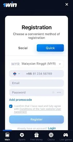 1win registration Thailand